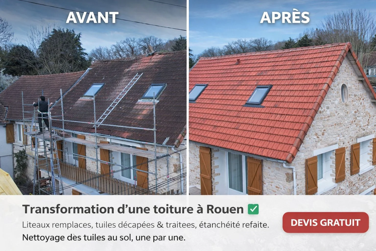 Couvreur Rouen rénovation toiture avant après